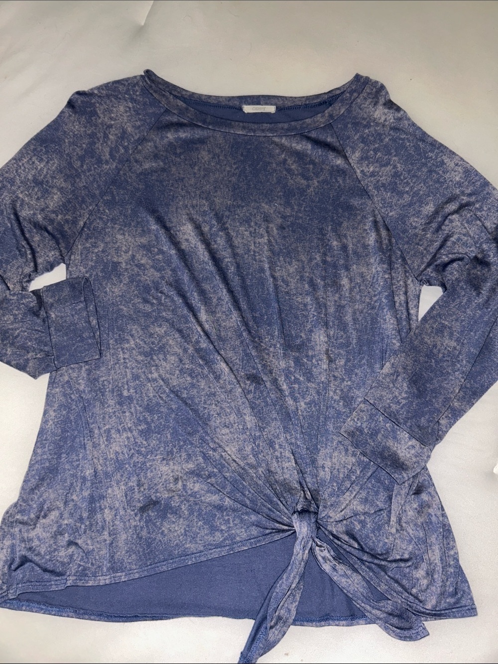 ODDY Blue Mineral-Wash Tie-Front Long Sleeve Top